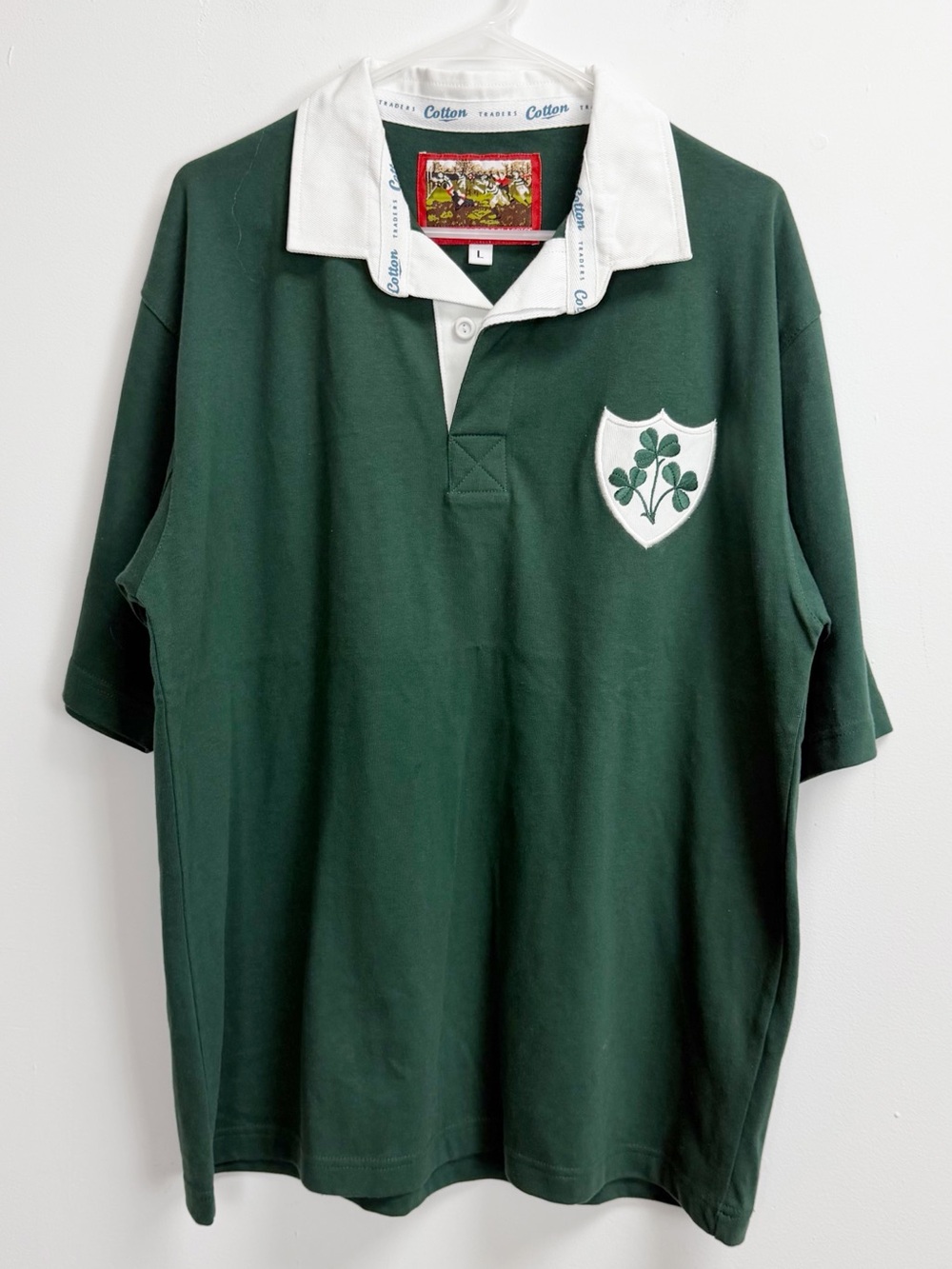 Cotton Traders Classics Shirt Mens XL Green Rugby Polo Shirt Irish Shamrock